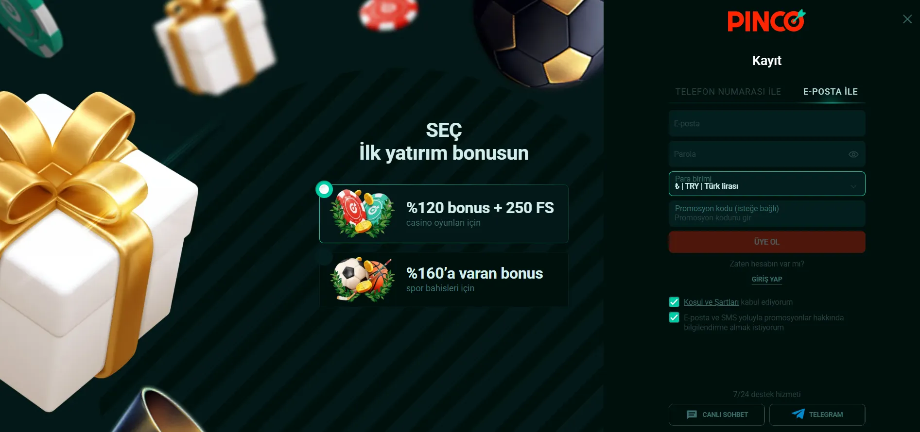 Pinco Casino kolay üyelik ve giriş işlemleri